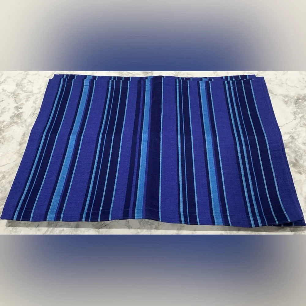 Crate & Barrel Socorro Blue Placemats Set Of 4 Stripes Striped